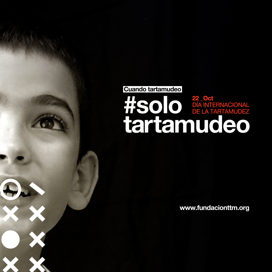 Imagen de la campaña de la Fundación TTM en la que se ve parte de la cara del hijo de Carlos y se lee: #solo tartamudeo