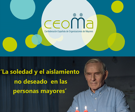 Imagen de Juan Manuel Martínez sobre un fondo de CEOMA con la leyenda "La soledad y el aislamiento no deseado en las personas mayores"