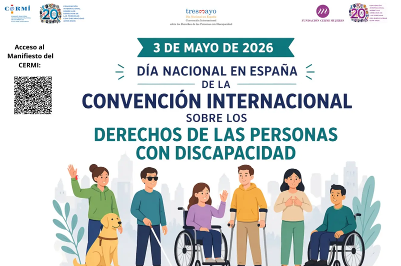 Imagen ilustrativa del Día de la Convención en España en el que se ve una ilustración de personas con distintas discapacidades