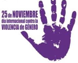 Imagen de una mano morada un poco despintada y a su izquierda este texto: 25 de noviembre. Día Internacional contra la Violencia de Género 