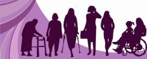 Imagen en la que se ve varias siluetas de mujeres entre las que aparece una con muletas, otras en sillas de ruedas y una con andador