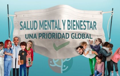 Cartel del Día de la Salud Mental en el que se lee: Salud mental y bienestar, una prioridad global 