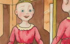 Imagen de una niña sin pelo mirándose al espejo
