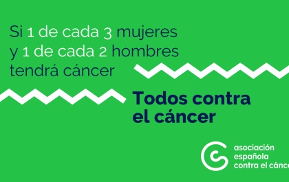 Creatividad de la aecc en la que se lee: 'Si 1 de cada 3 mujeres y 1 de cada 2 hombre tendrá cáncer, todos contra el cáncer'