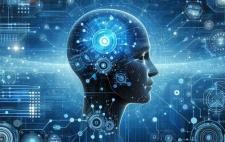 creatividad en la que se ve una ilustración de una cabeza en la que el cerebro se ven símbolos de inteligencia artificial