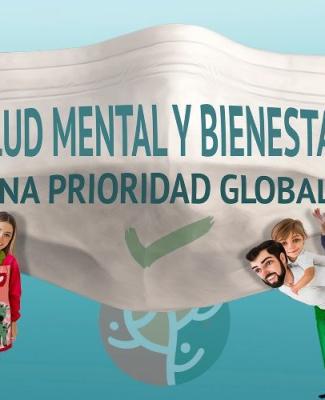 Cartel del Día de la Salud Mental en el que se lee: Salud mental y bienestar, una prioridad global 