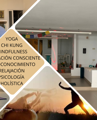 Creatividad a modo de cartel informativo del centro de bienestar integral en la que se ven imágenes de varias actividades y un rombo central con el nombre de varias de ellas