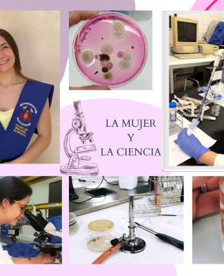 Mosaico de fotos en las que se ve a Laura en distintas situaciones, como en el laboratorio o posando para la orla