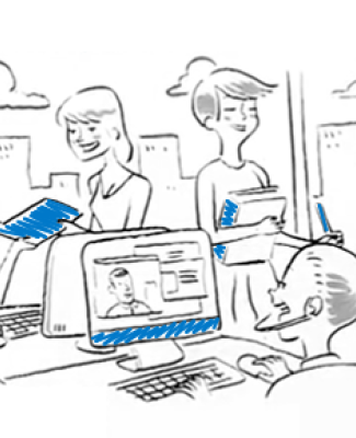 Ilustración de un equipo de trabajo en la que hay personas con discapacidad