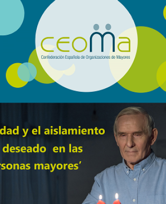 Imagen de Juan Manuel Martínez sobre un fondo de CEOMA con la leyenda "La soledad y el aislamiento no deseado en las personas mayores"