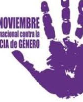 Imagen de una mano morada un poco despintada y a su izquierda este texto: 25 de noviembre. Día Internacional contra la Violencia de Género 