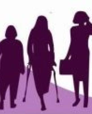 Imagen en la que se ve varias siluetas de mujeres entre las que aparece una con muletas, otras en sillas de ruedas y una con andador