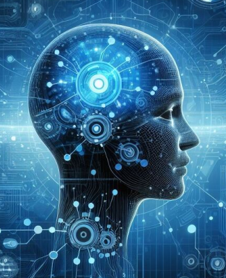 creatividad en la que se ve una ilustración de una cabeza en la que el cerebro se ven símbolos de inteligencia artificial